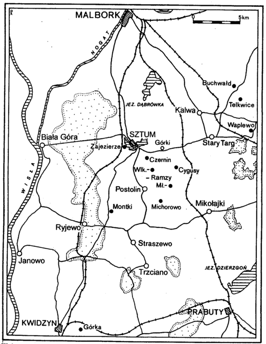 Mapa rodzinnych majątków w okolicach Sztumu, Malborka i Kwidzyna w Prusach Wschodnich